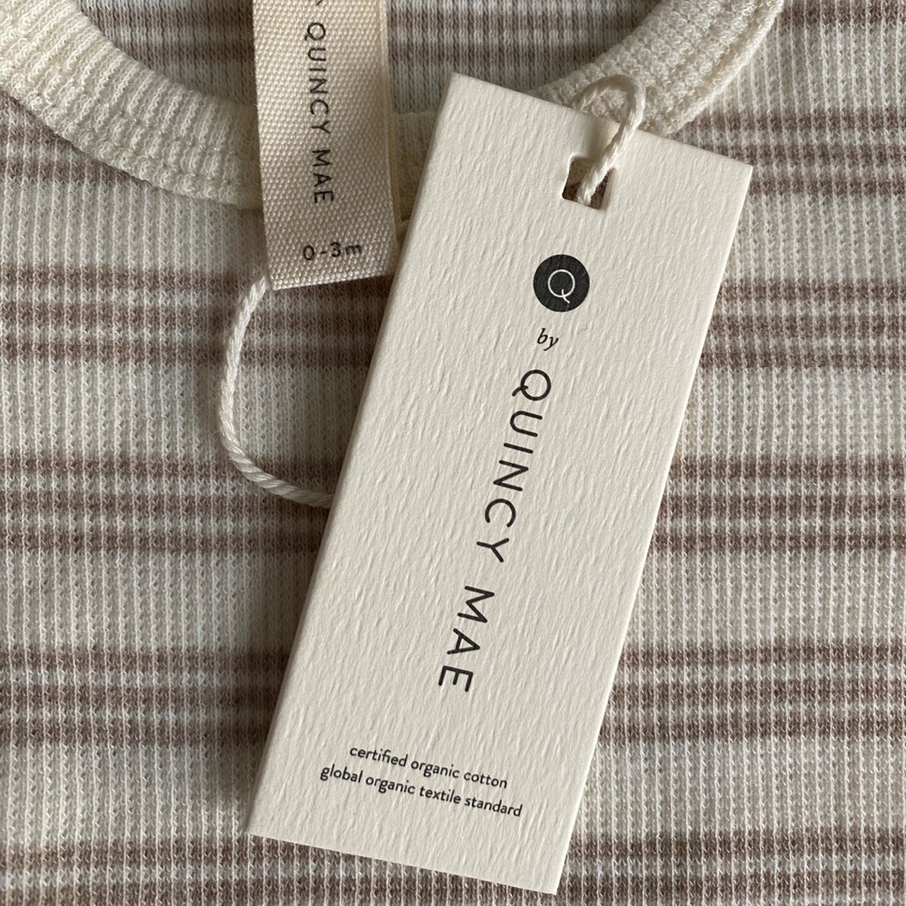🆕 *FINAL* Quincy Mae, 0-3M or 3-6M, Ribbed Footed Sleeper, Fog Stripe, Organic - Picture 4 of 8